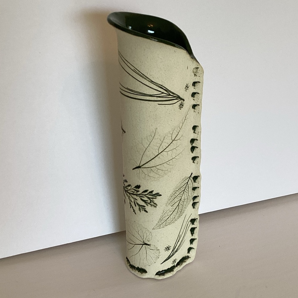 Handcrafted Ceramic Vase with Leaf Design-Freeman Ceramics